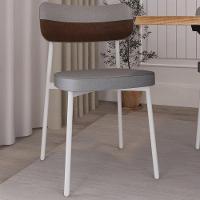 Kit 02 Cadeiras Estofada Para Sala De Jantar Astrid Branco C01 Linho Cinza Courino Whisky - Lyam Decor - 6