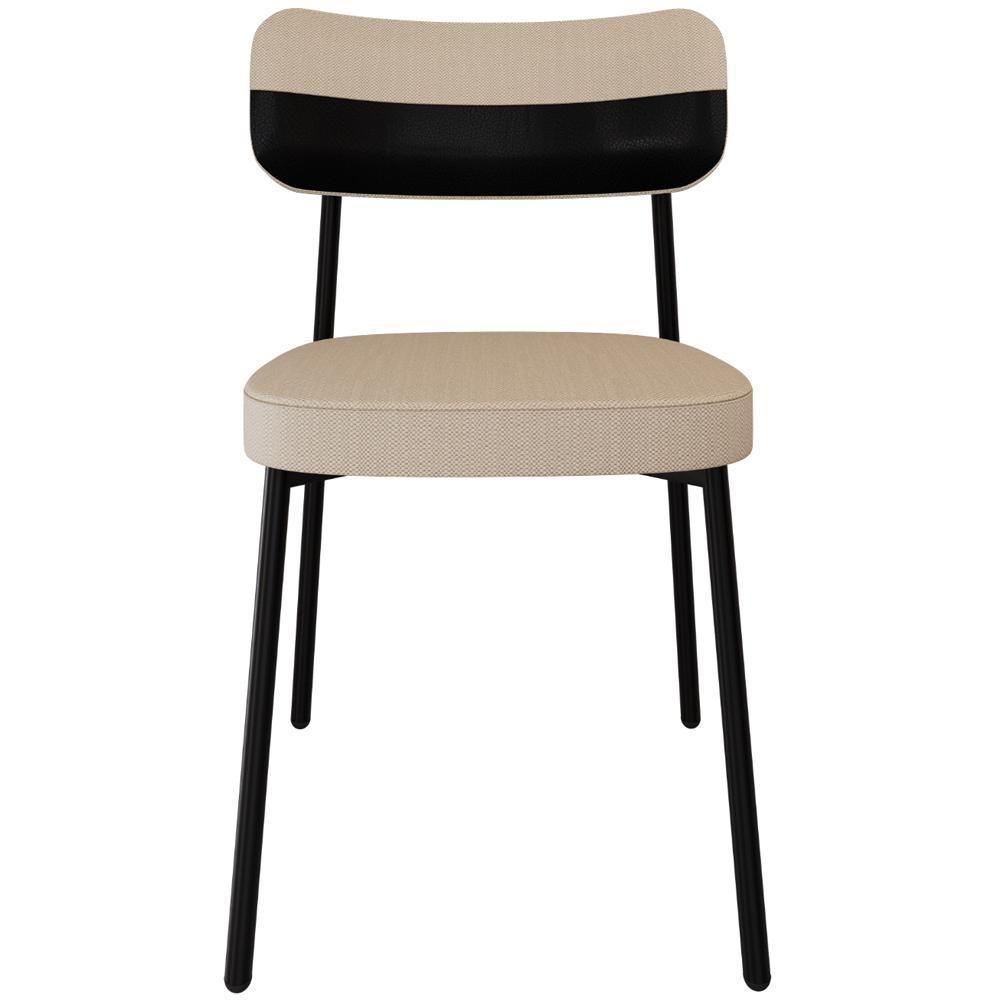 Kit 02 Cadeiras Estofada Para Sala De Jantar Astrid Preto C01 Linho Areia Courino Preto - Lyam Decor - 4