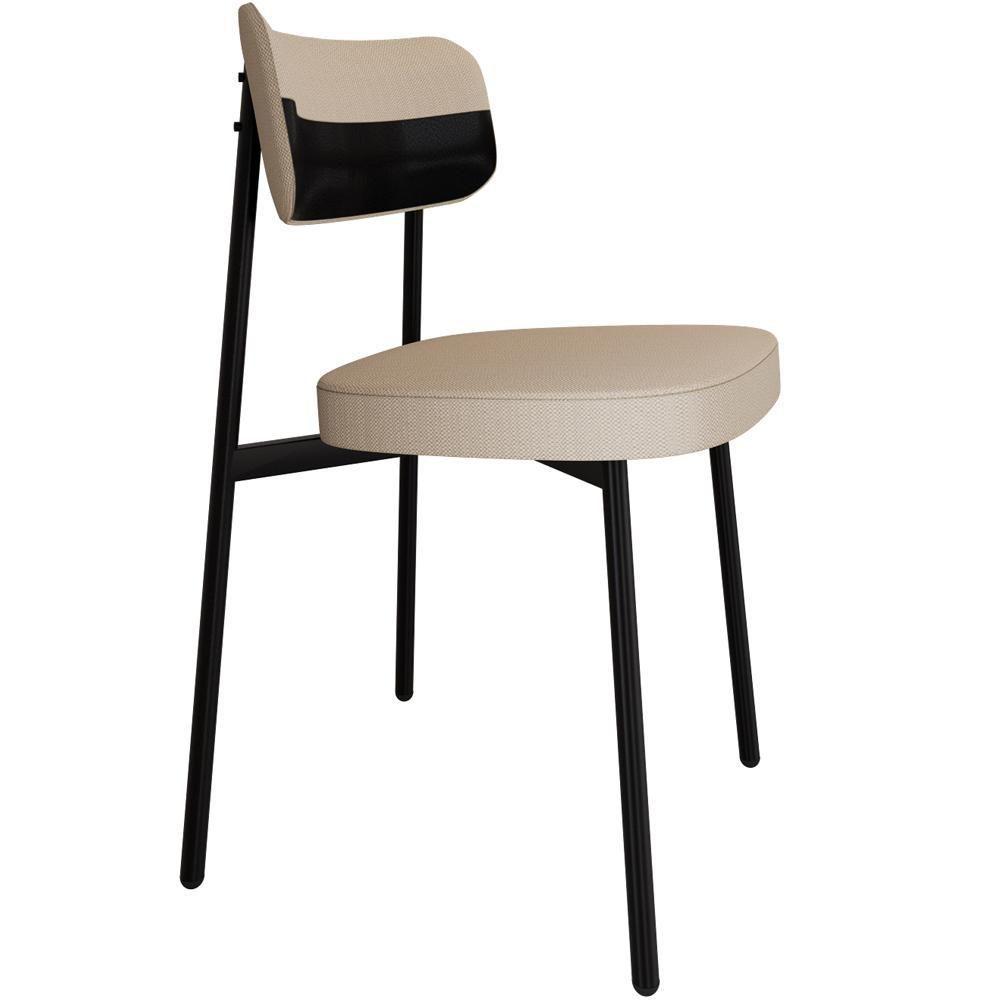 Kit 02 Cadeiras Estofada Para Sala De Jantar Astrid Preto C01 Linho Areia Courino Preto - Lyam Decor - 7