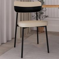 Kit 02 Cadeiras Estofada Para Sala De Jantar Astrid Preto C01 Linho Areia Courino Preto - Lyam Decor - 5