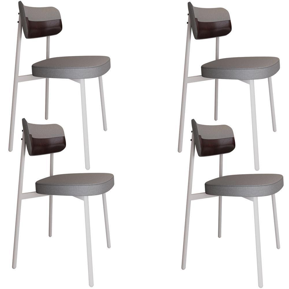 Kit 04 Cadeiras Estofada Para Sala De Jantar Astrid Branco C01 Linho Cinza Courino Café - Lyam Decor - 1