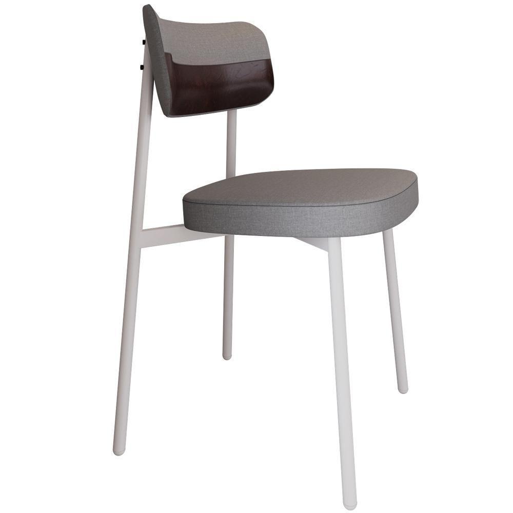 Kit 04 Cadeiras Estofada Para Sala De Jantar Astrid Branco C01 Linho Cinza Courino Café - Lyam Decor - 5