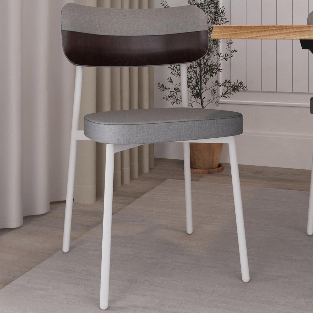 Kit 04 Cadeiras Estofada Para Sala De Jantar Astrid Branco C01 Linho Cinza Courino Café - Lyam Decor - 6