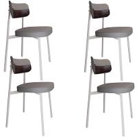 Kit 04 Cadeiras Estofada Para Sala De Jantar Astrid Branco C01 Linho Cinza Courino Café - Lyam Decor - 1