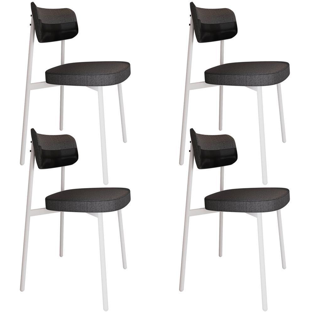 Kit 04 Cadeiras Estofada Para Sala De Jantar Astrid Branco C01 Linho Preto Courino Preto - Lyam Decor - 1