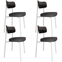 Kit 04 Cadeiras Estofada Para Sala De Jantar Astrid Branco C01 Linho Preto Courino Preto - Lyam Decor - 1