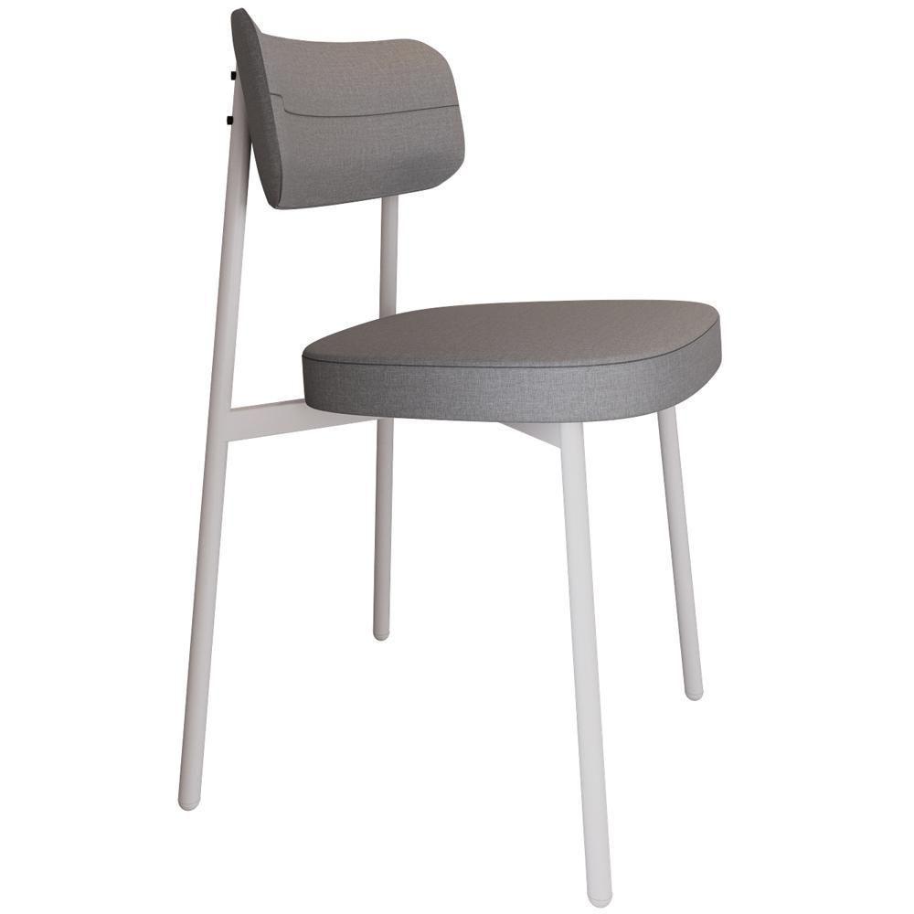 Kit 04 Cadeiras Estofada Para Sala De Jantar Astrid Branco C01 Linho Cinza - Lyam Decor - 7