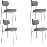 Kit 04 Cadeiras Estofada Para Sala De Jantar Astrid Branco C01 Linho Cinza - Lyam Decor - 1