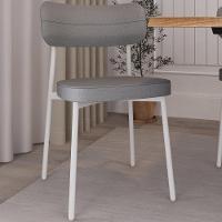 Kit 04 Cadeiras Estofada Para Sala De Jantar Astrid Branco C01 Linho Cinza - Lyam Decor - 5