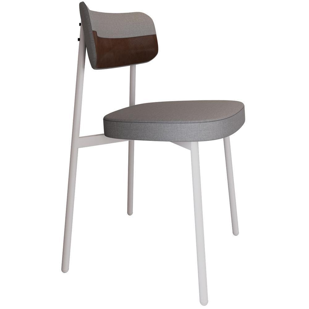 Kit 06 Cadeiras Estofada Para Sala De Jantar Astrid Branco C01 Linho Cinza Courino Whisky - Lyam Decor - 5