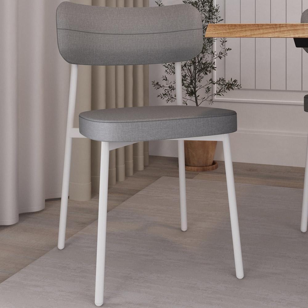 Kit 06 Cadeiras Estofada Para Sala De Jantar Astrid Branco C01 Linho Cinza - Lyam Decor - 6