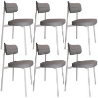 Kit 06 Cadeiras Estofada Para Sala De Jantar Astrid Branco C01 Linho Cinza - Lyam Decor - 1