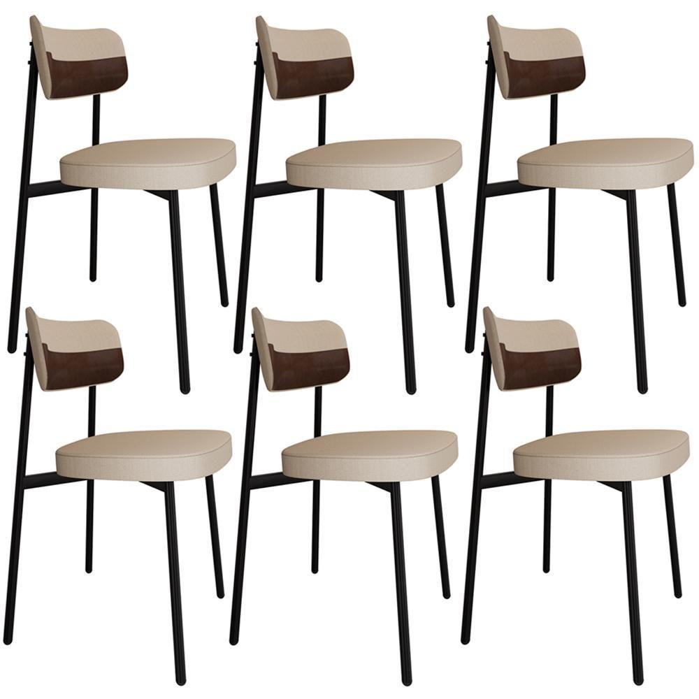 Kit 06 Cadeiras Estofada Para Sala De Jantar Astrid Preto C01 Linho Areia Courino Whisky - Lyam Decor - 1