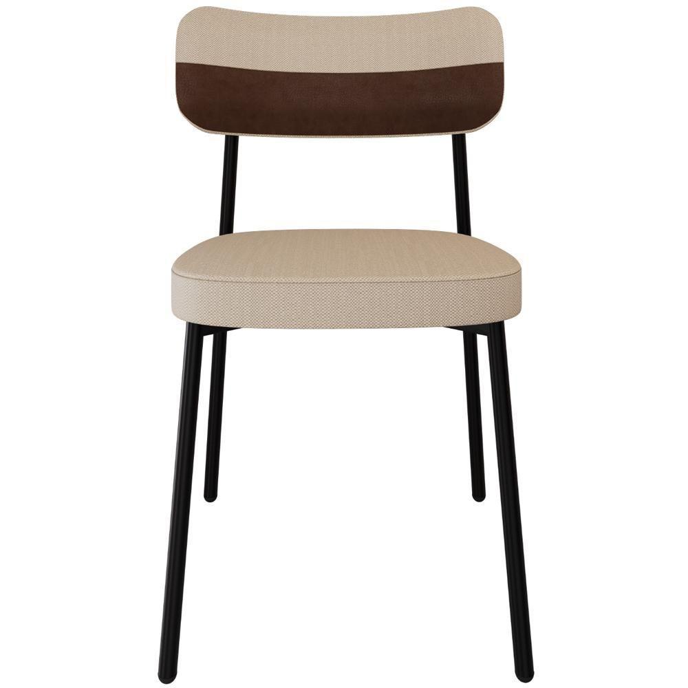 Kit 06 Cadeiras Estofada Para Sala De Jantar Astrid Preto C01 Linho Areia Courino Whisky - Lyam Decor - 2