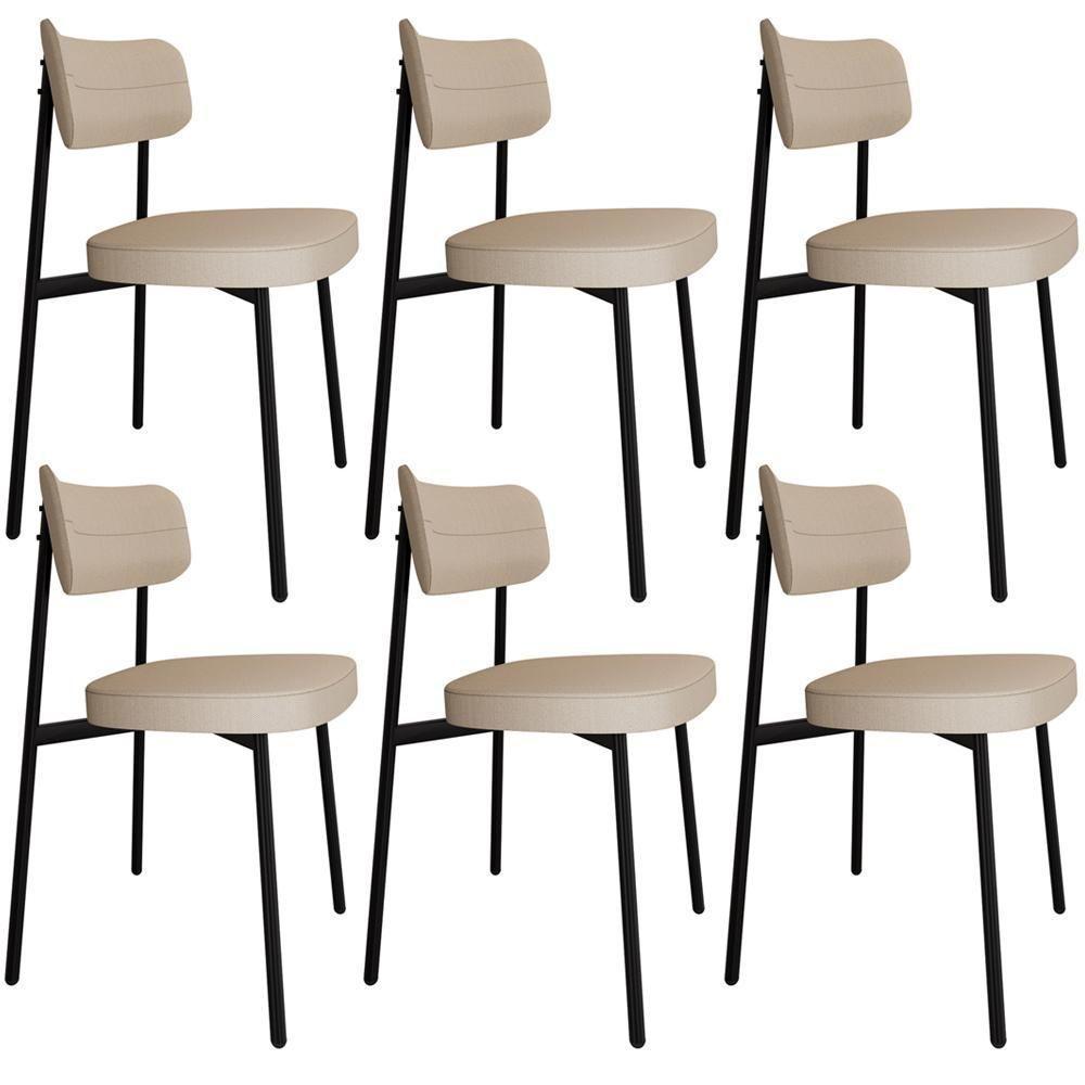 Kit 06 Cadeiras Estofada Para Sala De Jantar Astrid Preto C01 Linho Areia - Lyam Decor - 1