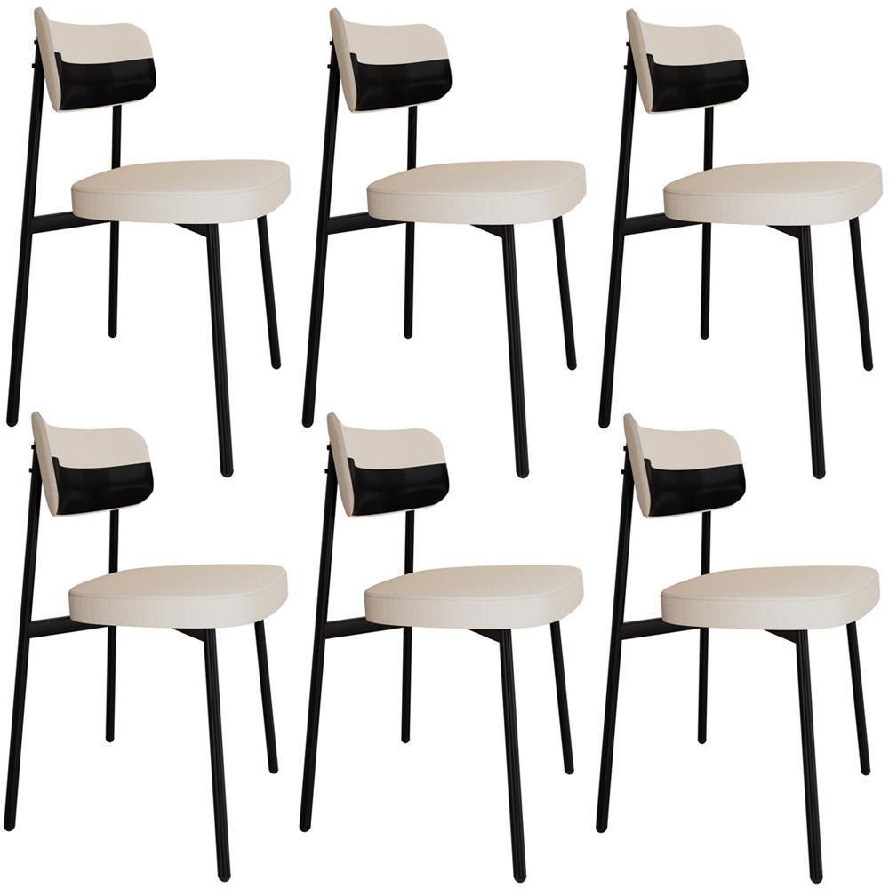 Kit 06 Cadeiras Estofada Para Sala De Jantar Astrid Preto C01 Linho Palha Courino Preto - Lyam Decor - 1