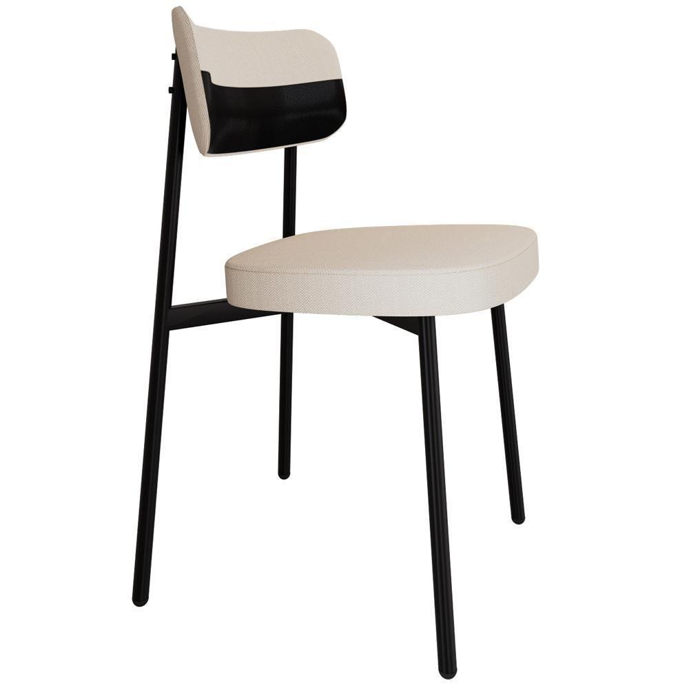 Kit 06 Cadeiras Estofada Para Sala De Jantar Astrid Preto C01 Linho Palha Courino Preto - Lyam Decor - 5