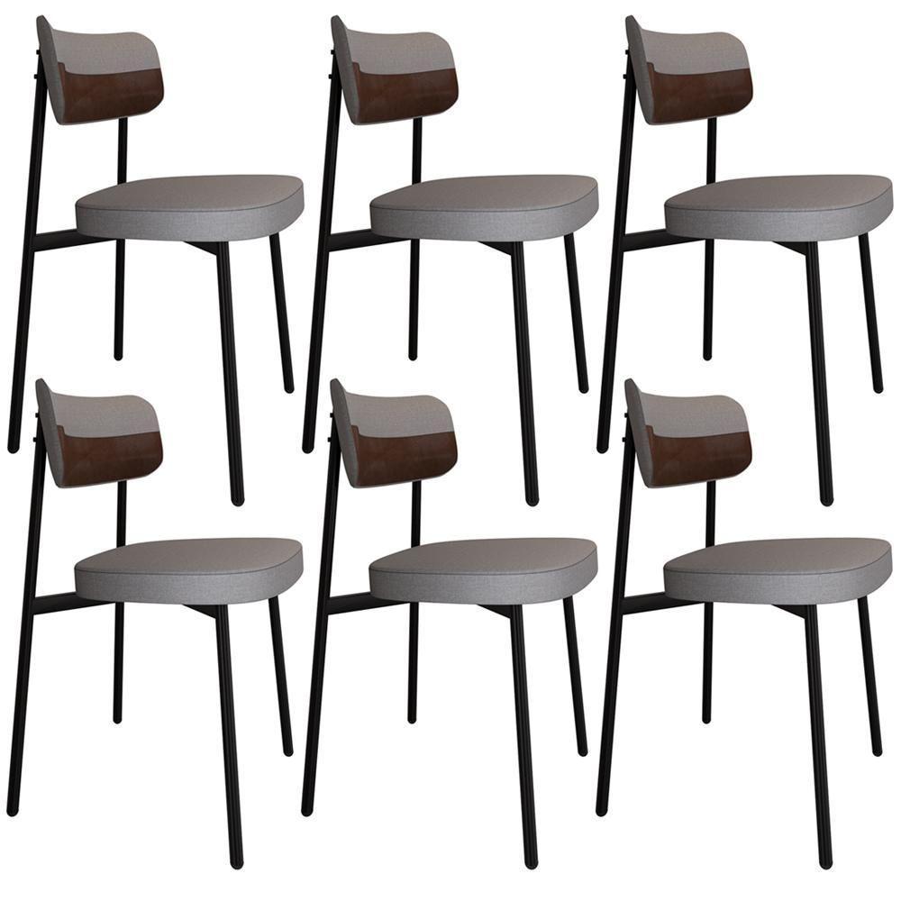 Kit 06 Cadeiras Estofada Para Sala De Jantar Astrid Preto C01 Linho Cinza Courino Whisky - Lyam Decor - 1