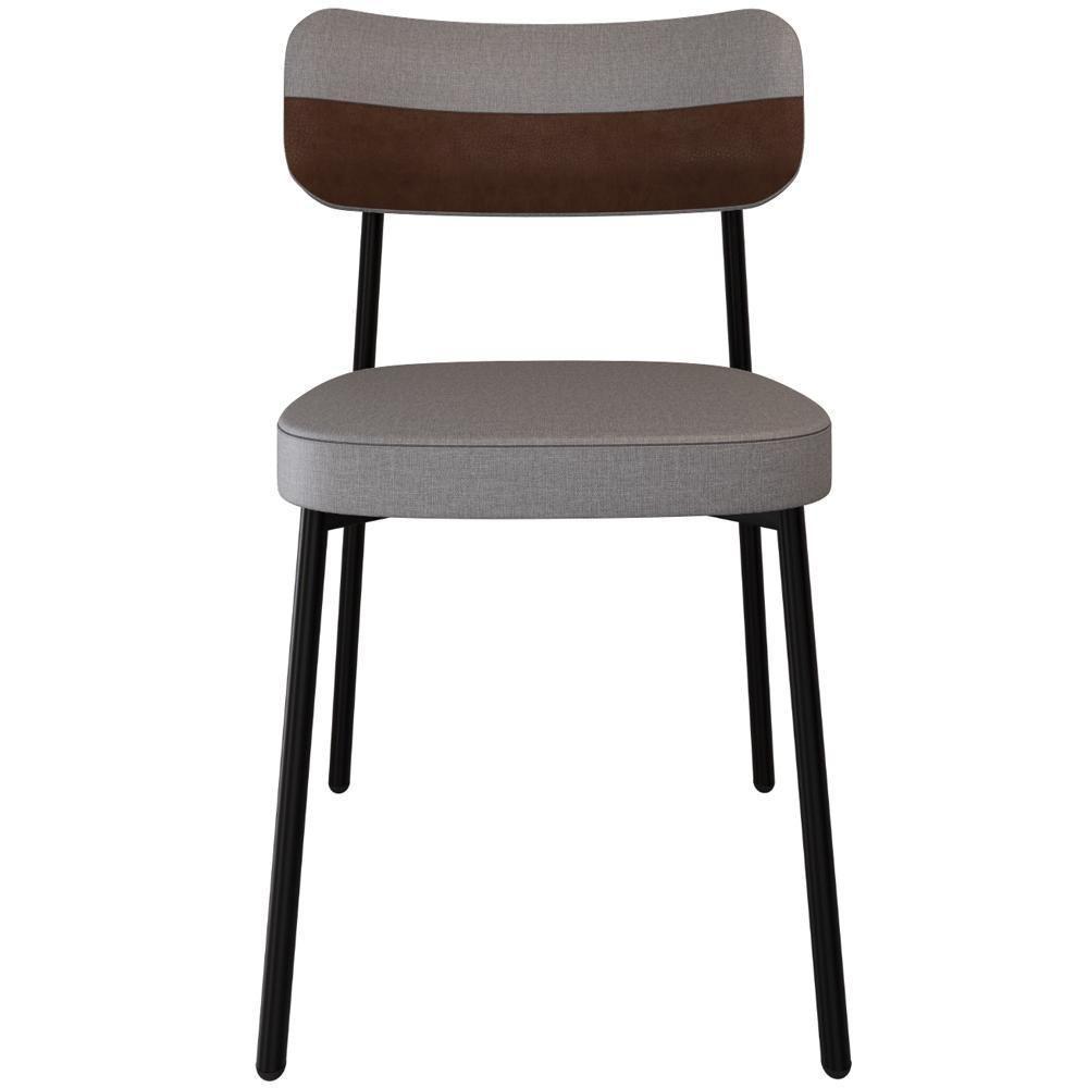 Kit 06 Cadeiras Estofada Para Sala De Jantar Astrid Preto C01 Linho Cinza Courino Whisky - Lyam Decor - 2