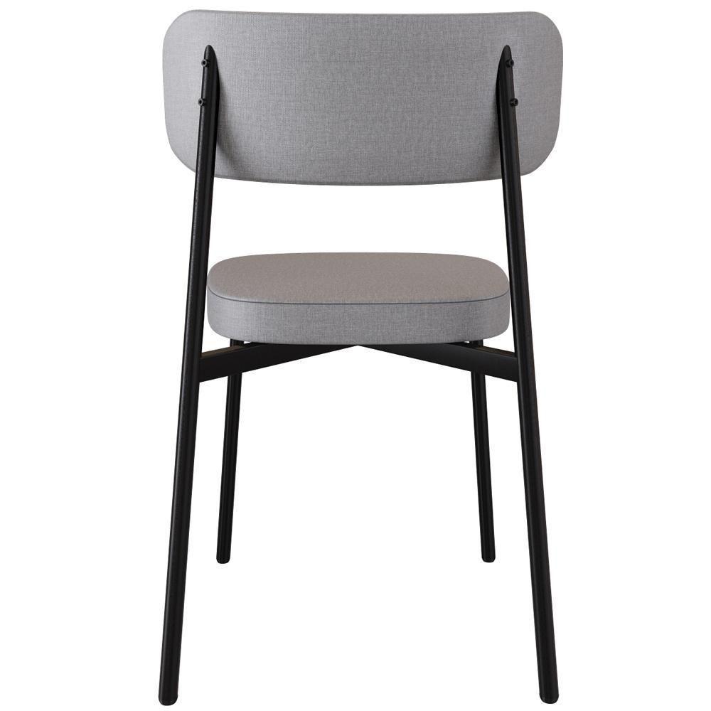 Kit 06 Cadeiras Estofada Para Sala De Jantar Astrid Preto C01 Linho Cinza Courino Whisky - Lyam Decor - 4