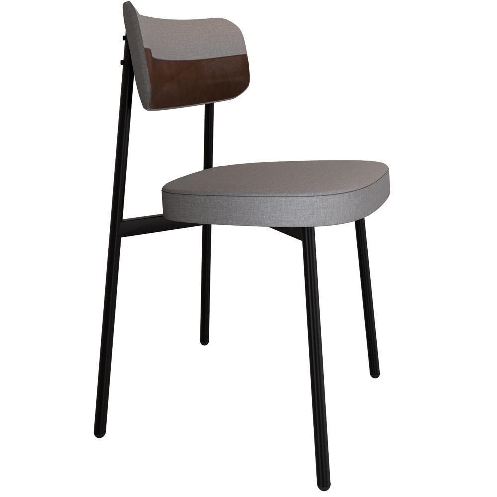 Kit 06 Cadeiras Estofada Para Sala De Jantar Astrid Preto C01 Linho Cinza Courino Whisky - Lyam Decor - 5