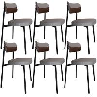 Kit 06 Cadeiras Estofada Para Sala De Jantar Astrid Preto C01 Linho Cinza Courino Whisky - Lyam Decor - 1