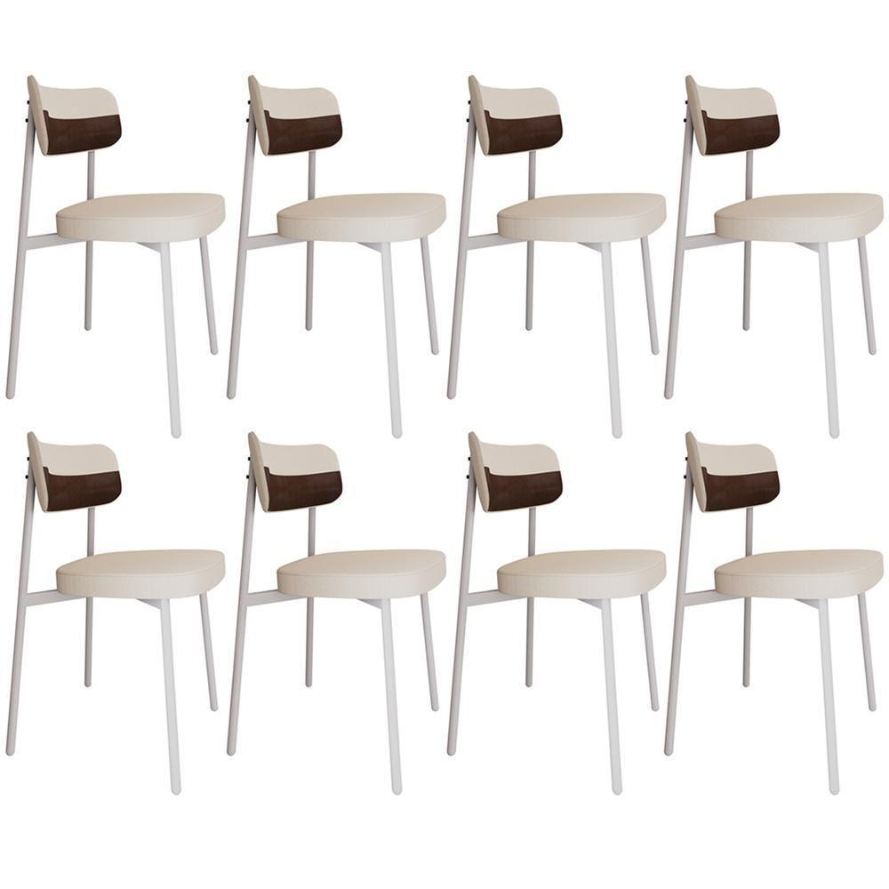 Kit 08 Cadeiras Estofada Para Sala De Jantar Astrid Branco C01 Linho Palha Courino Whisky - Lyam Decor - 1