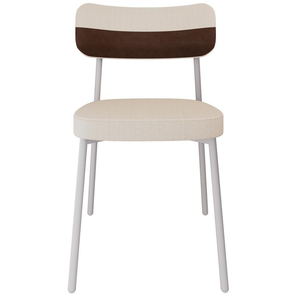 Kit 08 Cadeiras Estofada Para Sala De Jantar Astrid Branco C01 Linho Palha Courino Whisky - Lyam Decor - 2