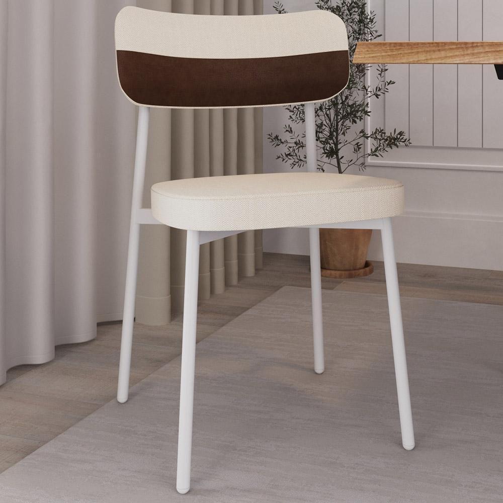 Kit 08 Cadeiras Estofada Para Sala De Jantar Astrid Branco C01 Linho Palha Courino Whisky - Lyam Decor - 6