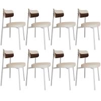 Kit 08 Cadeiras Estofada Para Sala De Jantar Astrid Branco C01 Linho Palha Courino Whisky - Lyam Decor - 1