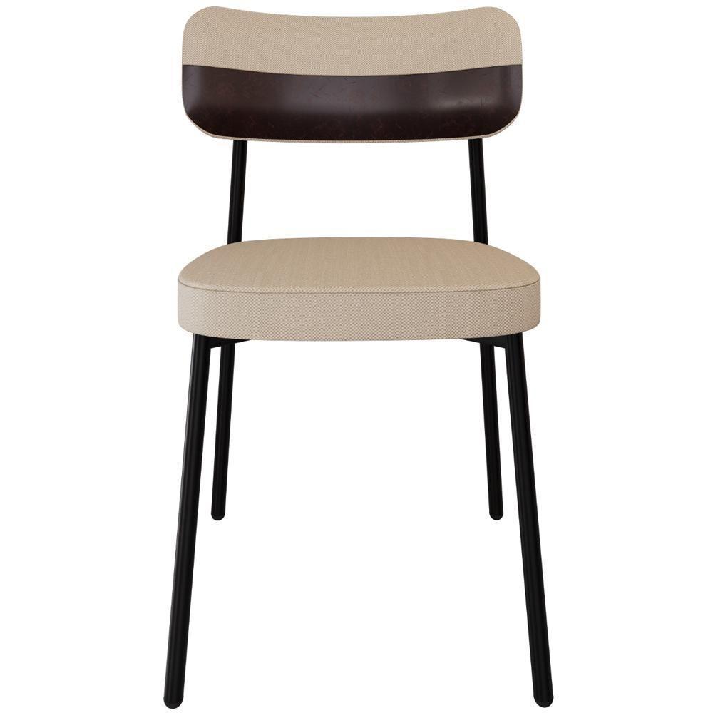 Kit 08 Cadeiras Estofada Para Sala De Jantar Astrid Preto C01 Linho Areia Courino Café - Lyam Decor - 2