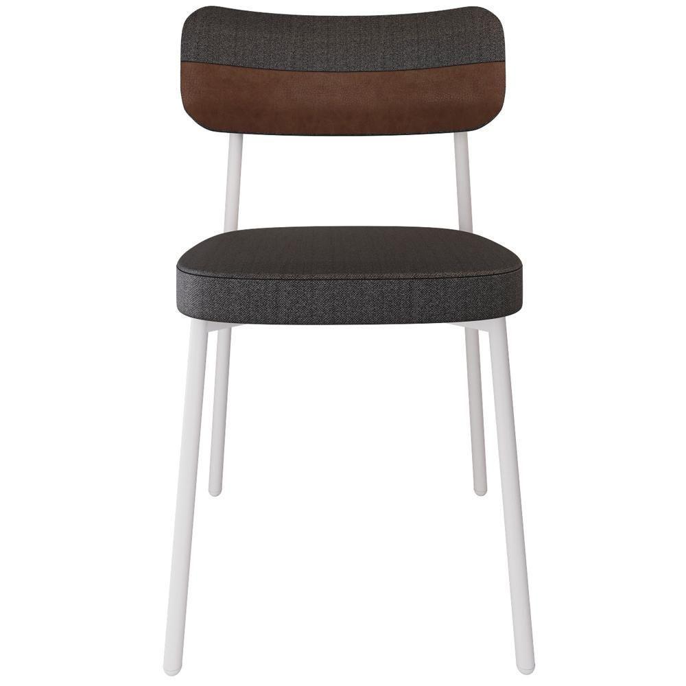 Kit 02 Cadeiras Estofada Para Sala De Jantar Astrid Branco C01 Linho Preto Courino Whisky - Lyam Decor - 2