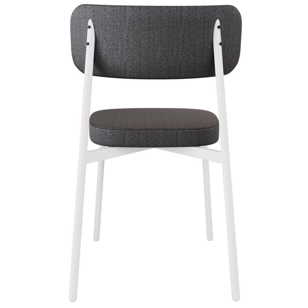 Kit 02 Cadeiras Estofada Para Sala De Jantar Astrid Branco C01 Linho Preto Courino Whisky - Lyam Decor - 4