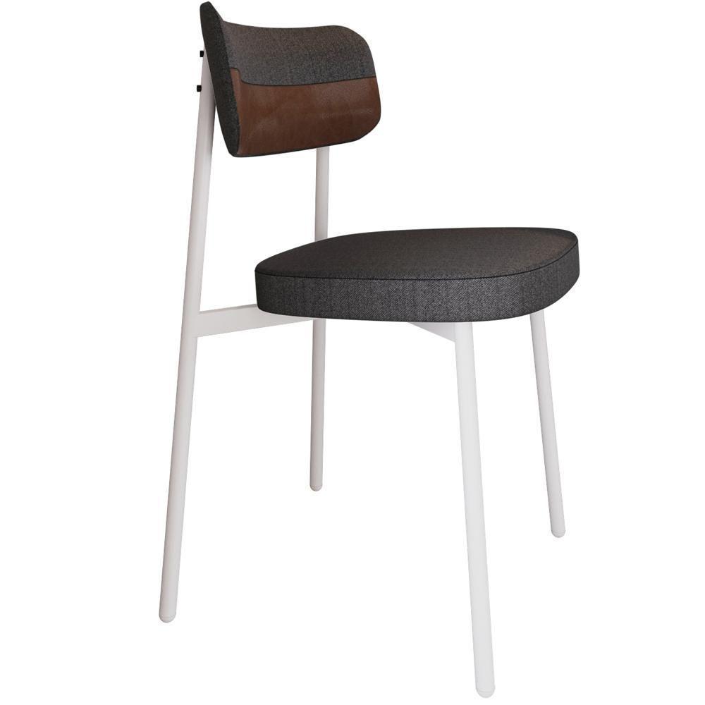 Kit 02 Cadeiras Estofada Para Sala De Jantar Astrid Branco C01 Linho Preto Courino Whisky - Lyam Decor - 5