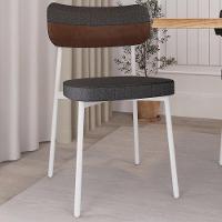 Kit 02 Cadeiras Estofada Para Sala De Jantar Astrid Branco C01 Linho Preto Courino Whisky - Lyam Decor - 6