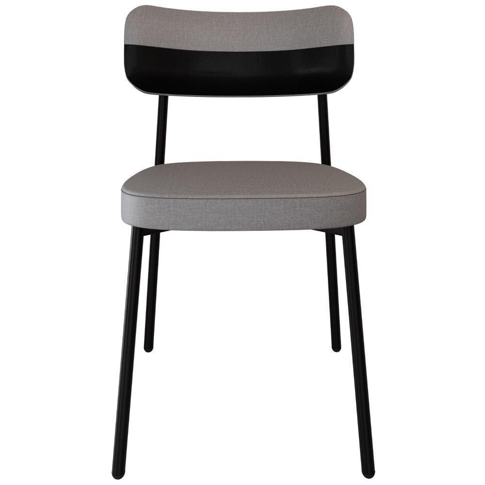 Kit 08 Cadeiras Estofada Para Sala De Jantar Astrid Preto C01 Linho Cinza Courino Preto - Lyam Decor - 2