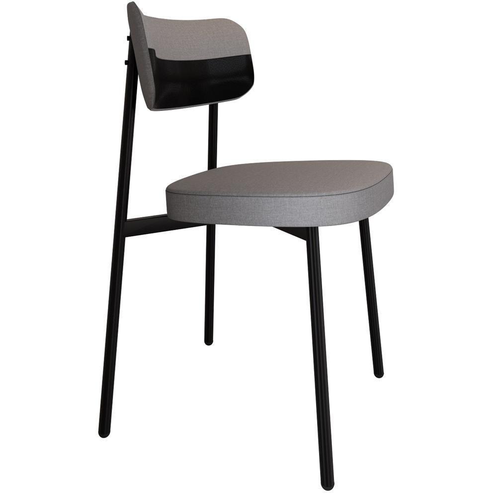 Kit 08 Cadeiras Estofada Para Sala De Jantar Astrid Preto C01 Linho Cinza Courino Preto - Lyam Decor - 5