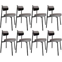 Kit 08 Cadeiras Estofada Para Sala De Jantar Astrid Preto C01 Linho Cinza Courino Preto - Lyam Decor - 1