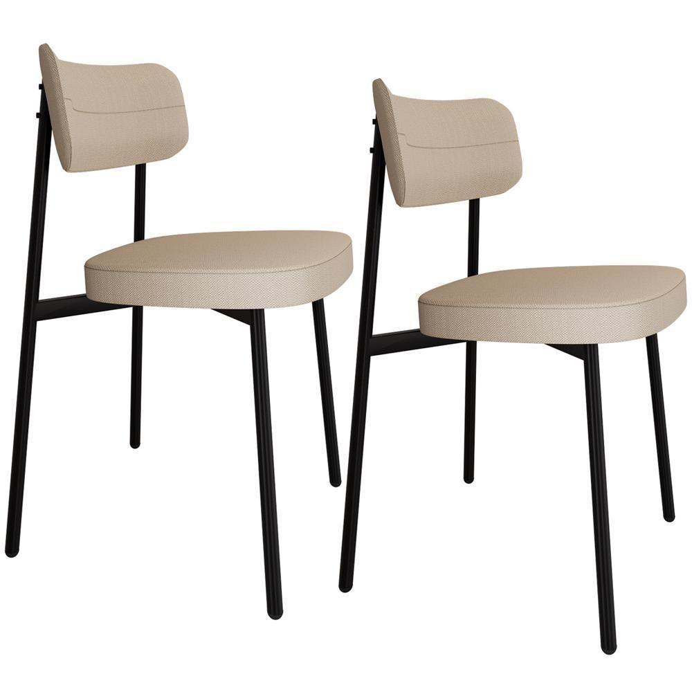 Kit 02 Cadeiras Estofada Para Sala De Jantar Astrid Preto C01 Linho Areia - Lyam Decor - 1