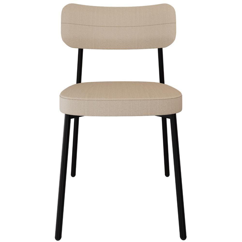 Kit 02 Cadeiras Estofada Para Sala De Jantar Astrid Preto C01 Linho Areia - Lyam Decor - 2