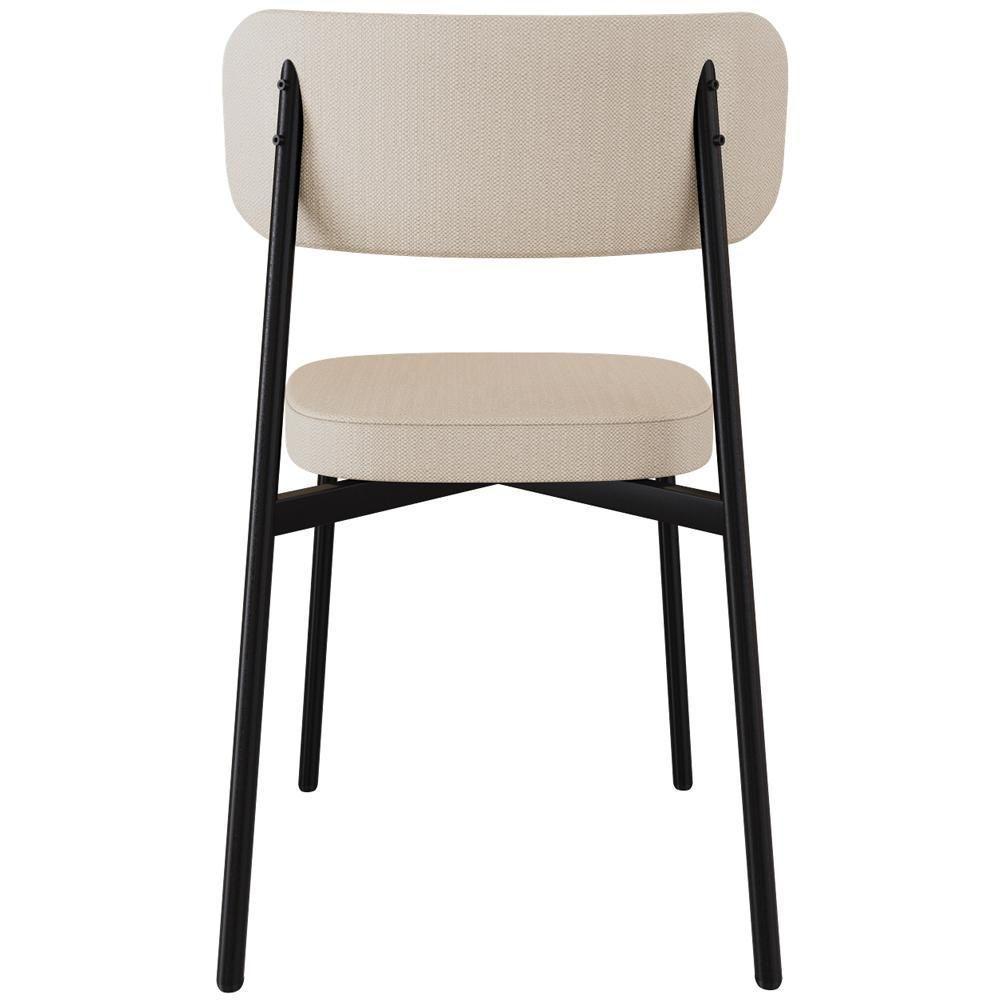 Kit 02 Cadeiras Estofada Para Sala De Jantar Astrid Preto C01 Linho Areia - Lyam Decor - 4