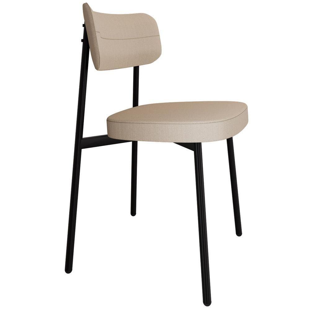 Kit 02 Cadeiras Estofada Para Sala De Jantar Astrid Preto C01 Linho Areia - Lyam Decor - 5
