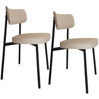 Kit 02 Cadeiras Estofada Para Sala De Jantar Astrid Preto C01 Linho Areia - Lyam Decor - 1
