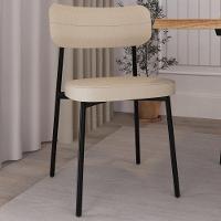 Kit 02 Cadeiras Estofada Para Sala De Jantar Astrid Preto C01 Linho Areia - Lyam Decor - 6