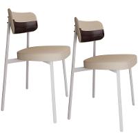 Kit 02 Cadeiras Estofada Para Sala De Jantar Astrid Branco C01 Linho Areia Courino Café - Lyam Decor - 1