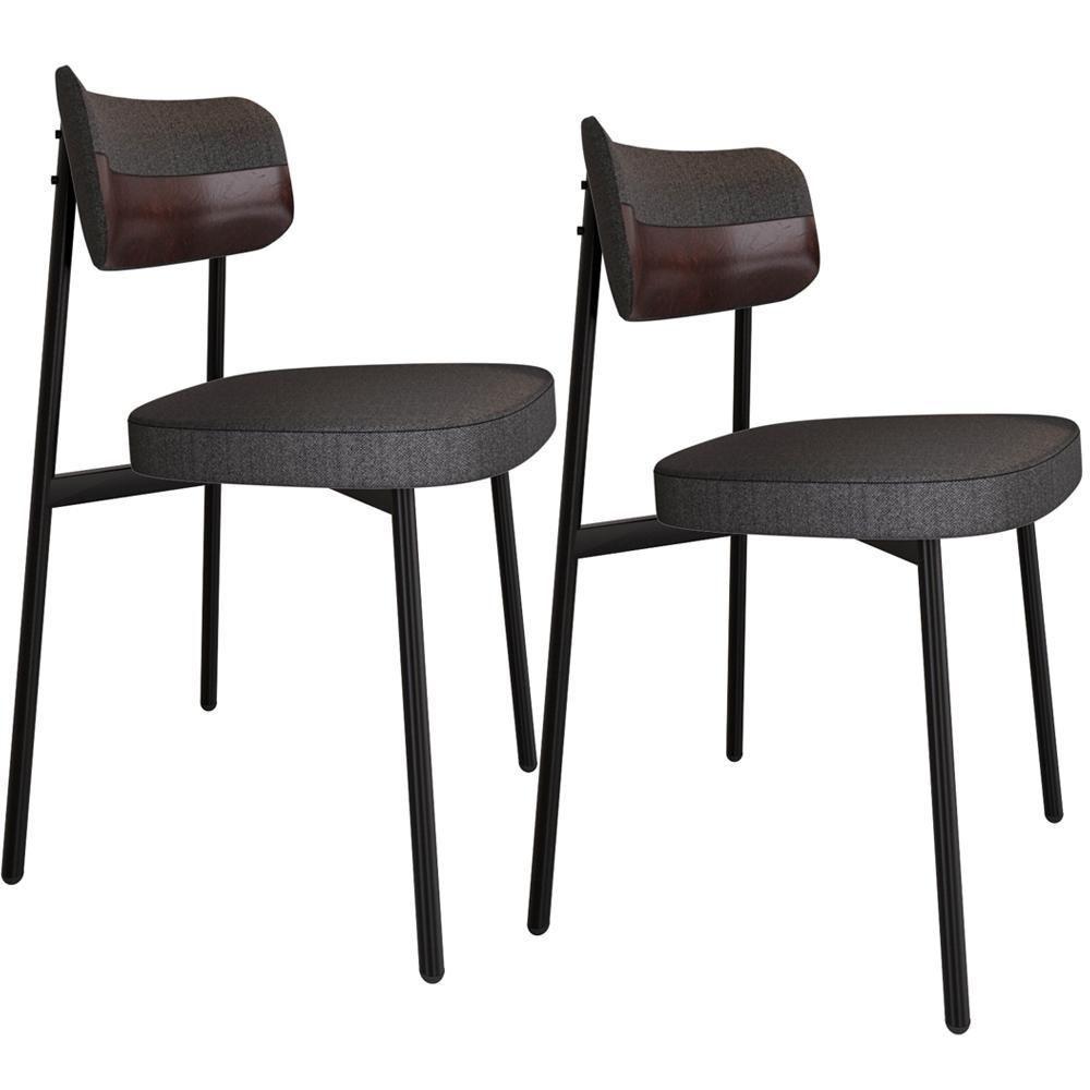 Kit 02 Cadeiras Estofada Para Sala De Jantar Astrid Preto C01 Linho Preto Courino Café - Lyam Decor - 1