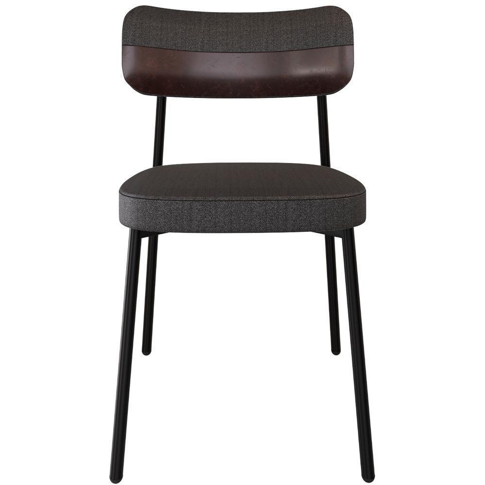 Kit 02 Cadeiras Estofada Para Sala De Jantar Astrid Preto C01 Linho Preto Courino Café - Lyam Decor - 2