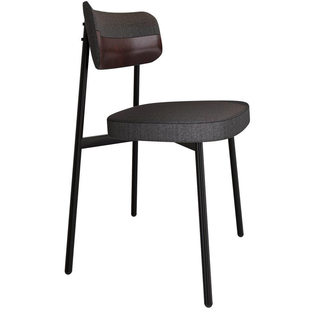 Kit 02 Cadeiras Estofada Para Sala De Jantar Astrid Preto C01 Linho Preto Courino Café - Lyam Decor - 5