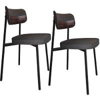 Kit 02 Cadeiras Estofada Para Sala De Jantar Astrid Preto C01 Linho Preto Courino Café - Lyam Decor - 1