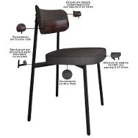 Kit 02 Cadeiras Estofada Para Sala De Jantar Astrid Preto C01 Linho Preto Courino Café - Lyam Decor - 7